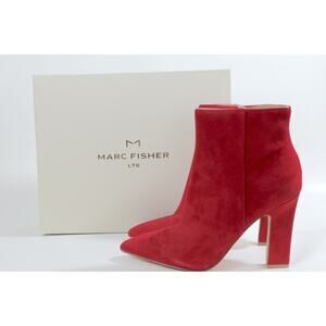 Marc Fisher Red Suede Ankle Booties Size 9M Women’s Block Heel Zip Fashion Shoes